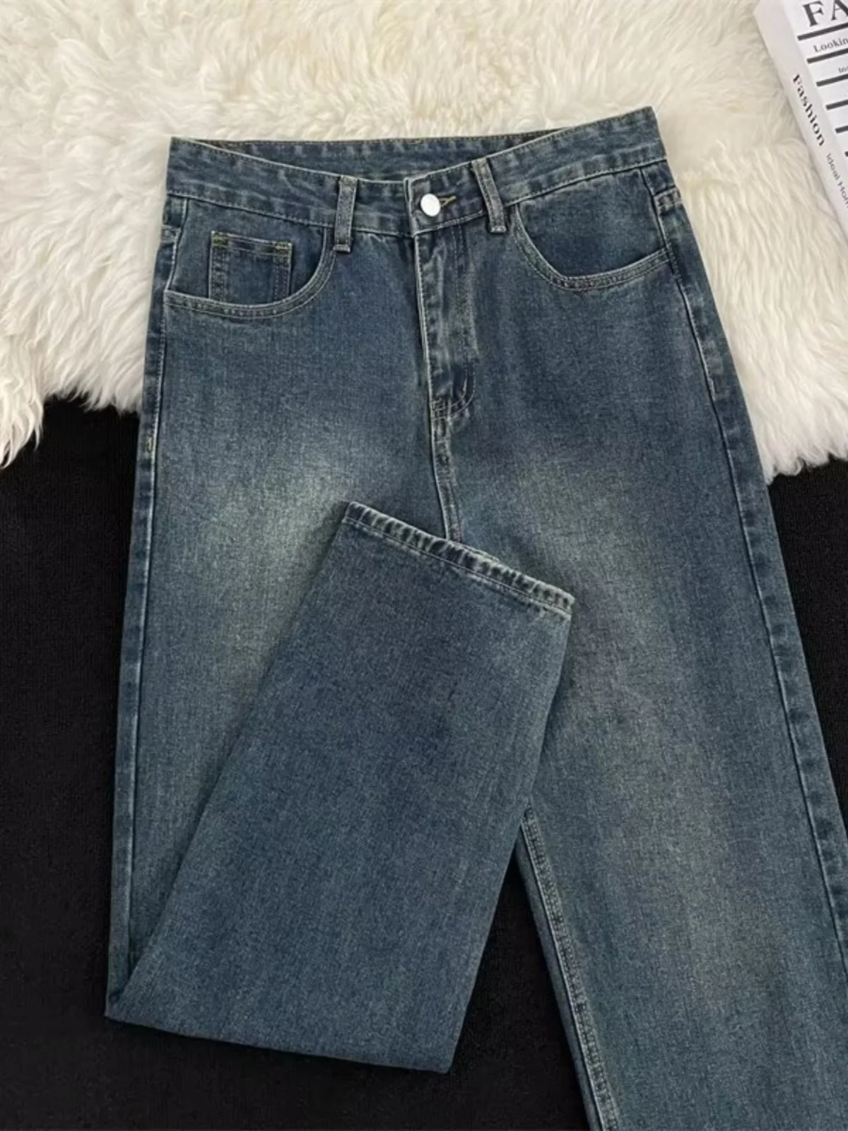 

Мужские джинсы в американском стиле High Street, ретро, повседневные, прямого кроя, широкие штанины, свободный крой, молодежные, модные, повседневные джинсы