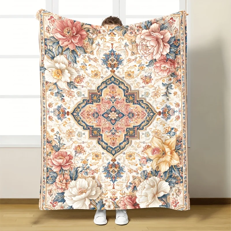Luxurious Floral Pattern Throw Blanket Tapestry Decor Large Vintage Queen Bed Cover 150x200cm Cottage Style