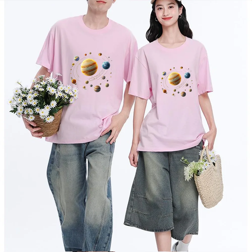 Solar System Planets Printed T Shirt Breathable Fabric S-3XL Personalized Custom Aesthetic Graphic Top Unisex Fit Casual Short S