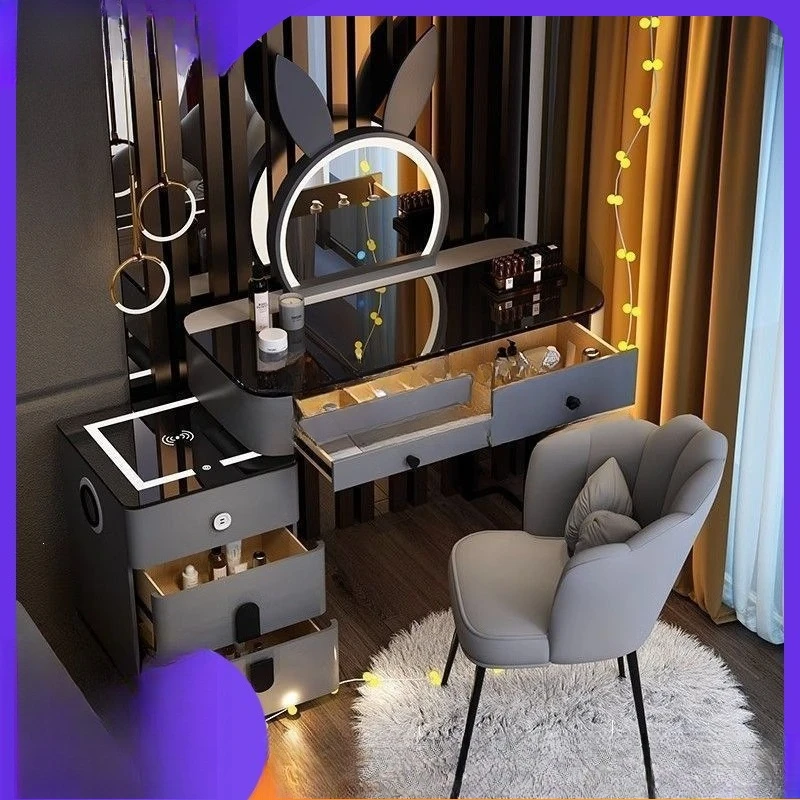 Master bedroom light luxury solid wood smart dressing table combined with a high-end multifunctional storage integrated dressing
