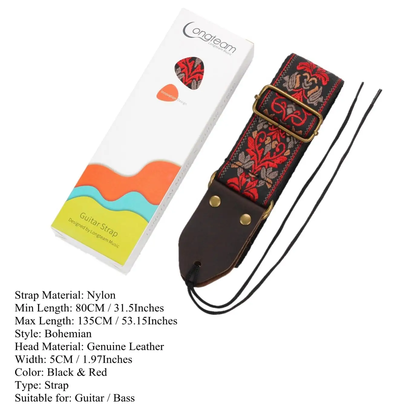 Vintage Flower Guitar Strap Genuine Leather Bohemia Style Woven Embroidery Fabric Electric Acoustic Guitar Bass Strap Belt