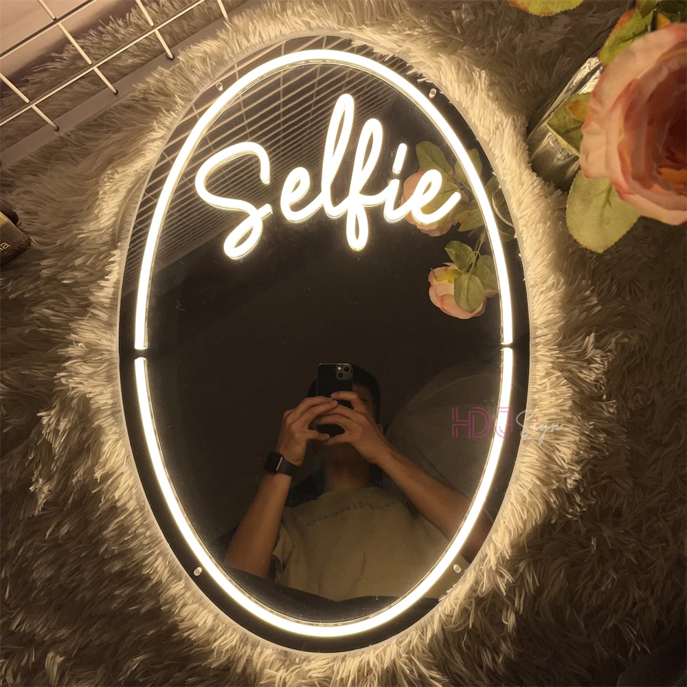 Selfie Mirror Neon Sign Lights Girls Room Decoration Bedroom Wall Decor Birthday Gifts LED Neon Lights Wedding Custom Neon Sign