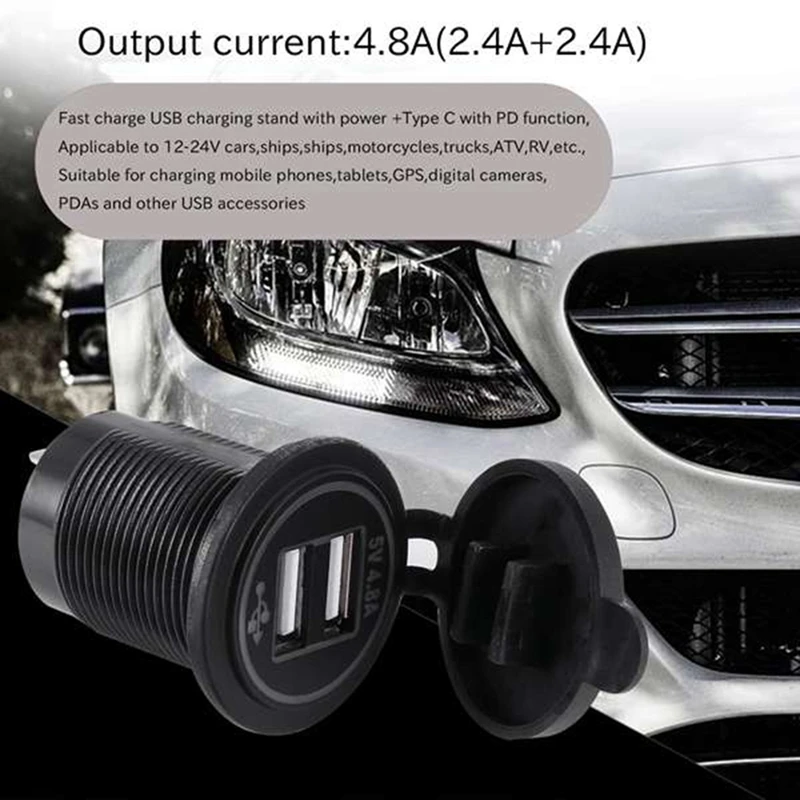 5V 4.8A Dual Usb Charger Socket Adapter Power Socket For 12V 24V Car Ship Rv