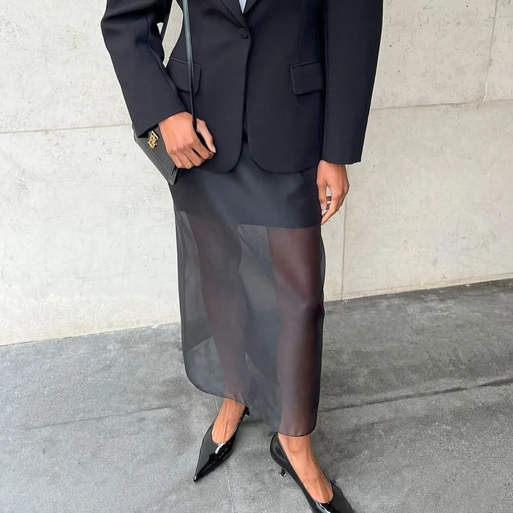 

Fashion Loose Balck Women Skirt Casual High Waist Ankle Length Skirts Elegant Classic Mesh Spliced Mini Skirt Female Clothing