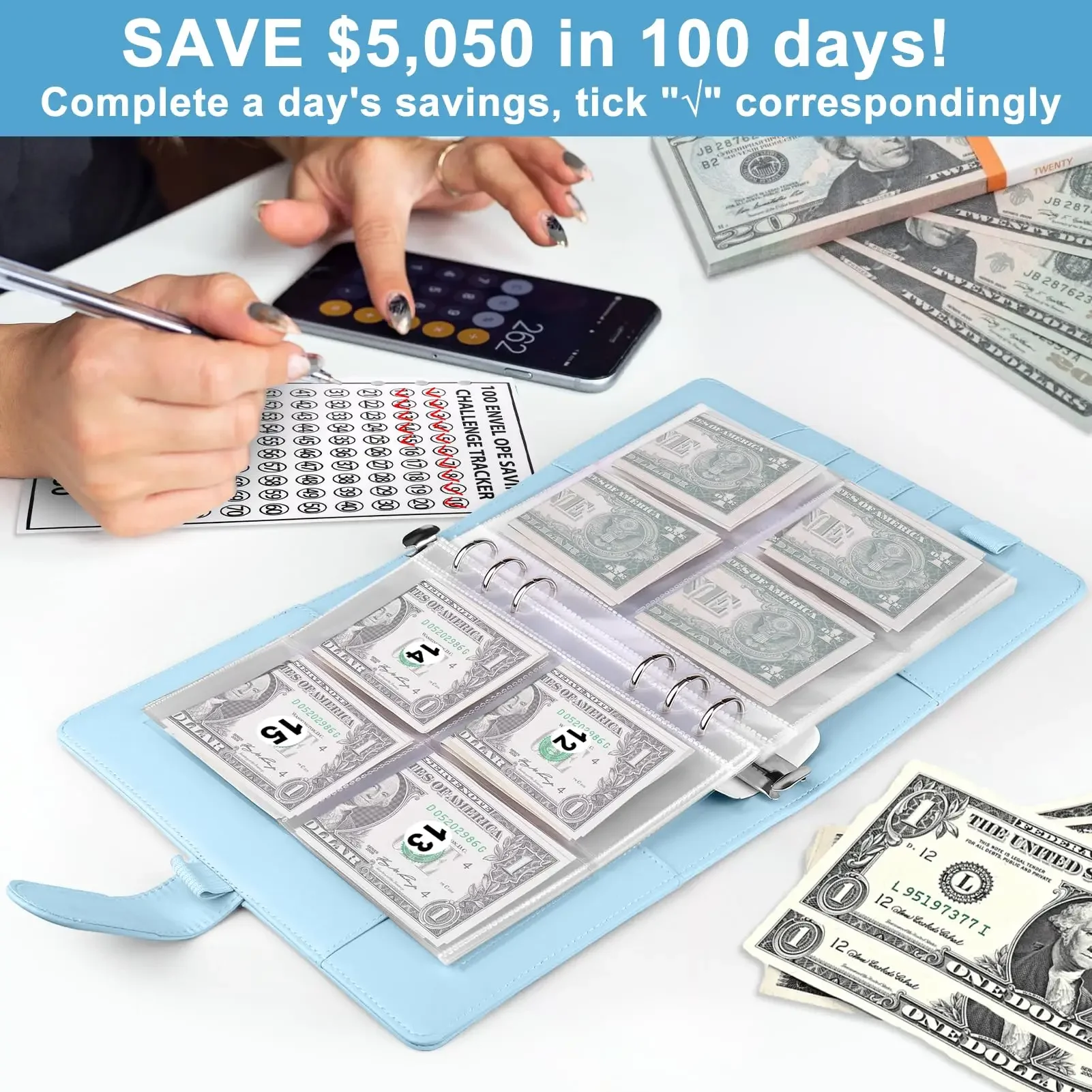 100 busta Challenge Binder saving Challenges Binder Budget Cash buste modo facile e divertente per risparmiare $5,050