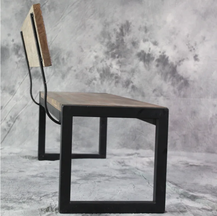 #American Rustic Industrial Design Restaurant Bench Wrought Iron Base With Wooden Upholstery Couch For Dining Villa Furniture