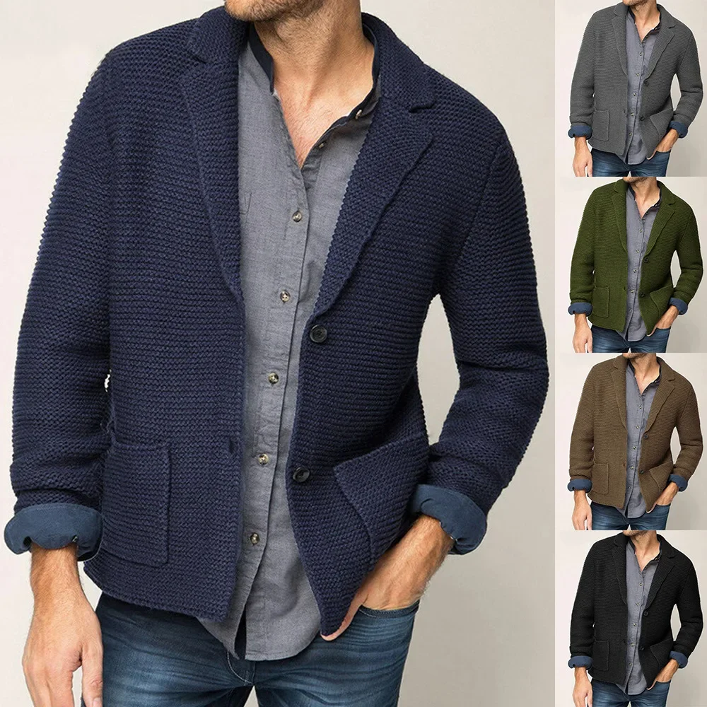 Fall/Winter  New Sweater Cardigan Mens Lapel Knitted Blazer Coat Men Winter Jackets