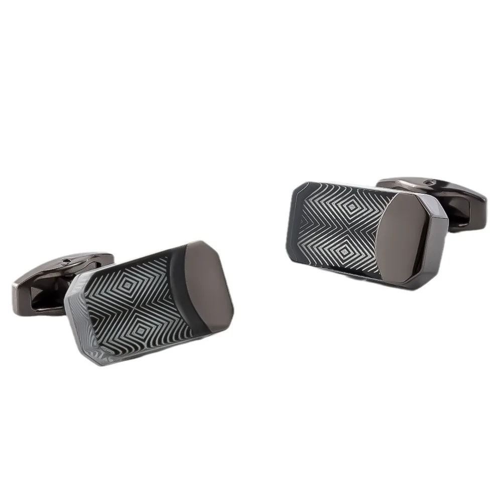 Geometric Diamond Patterned Black Cufflinks Metallic Matte Sleeve Studs Business Suit Shirt High-end Men's Accessories