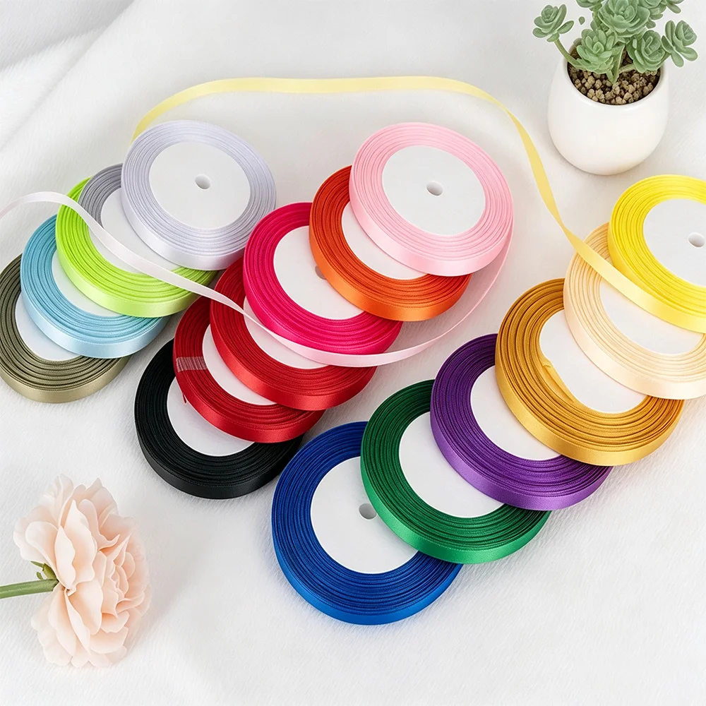 Zufällige Farben, 16 Rollen, 6 mm, Satinband-Set aus Polyester, mehrfarbige, glatte, glänzende Bänder, zum Basteln von Schleifen, zum Verpacken von Geschenken, für Blumenarrangements, als Dekobänder für Hochzeiten und Partys. – Detail 2
