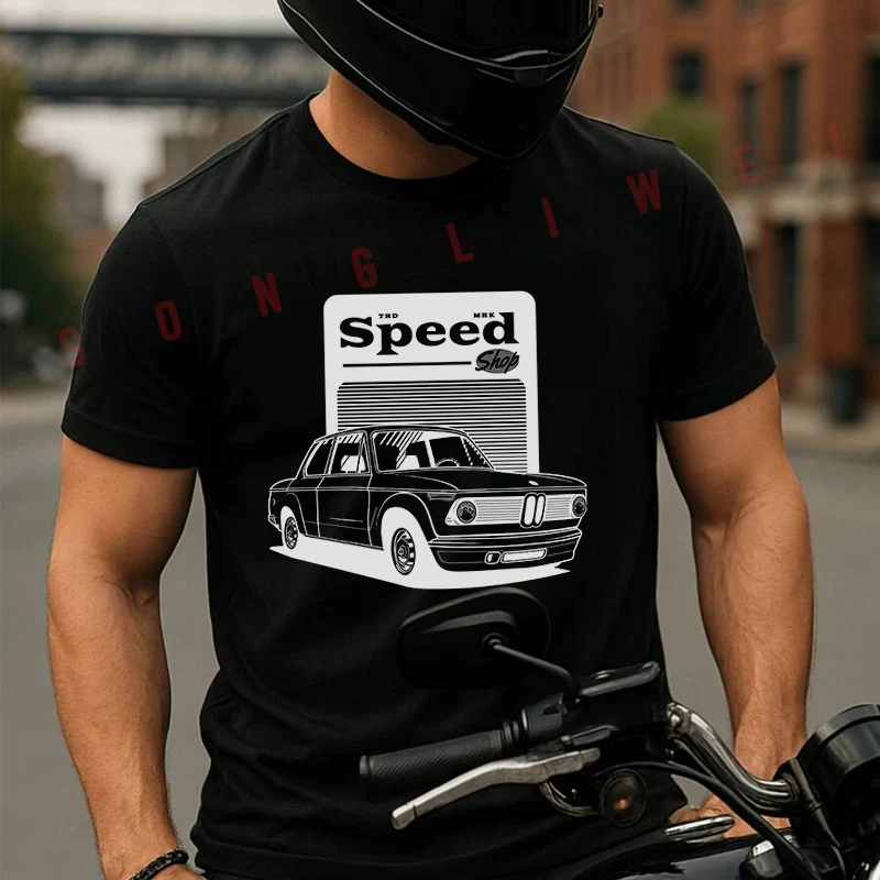 

Moto Cotton T-Shirt Vintage Car Speed Print Men Tees O-neck Short Sleeve T Shirt Fashion Hip Hop Streetwear Oversized Tshirt
