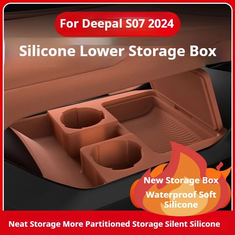For Deepal S07 2024 Silicone Center Lower Storage Box Dual Cup Holder Eyeglasses Tray Silent Waterproof Car Interior Accessories