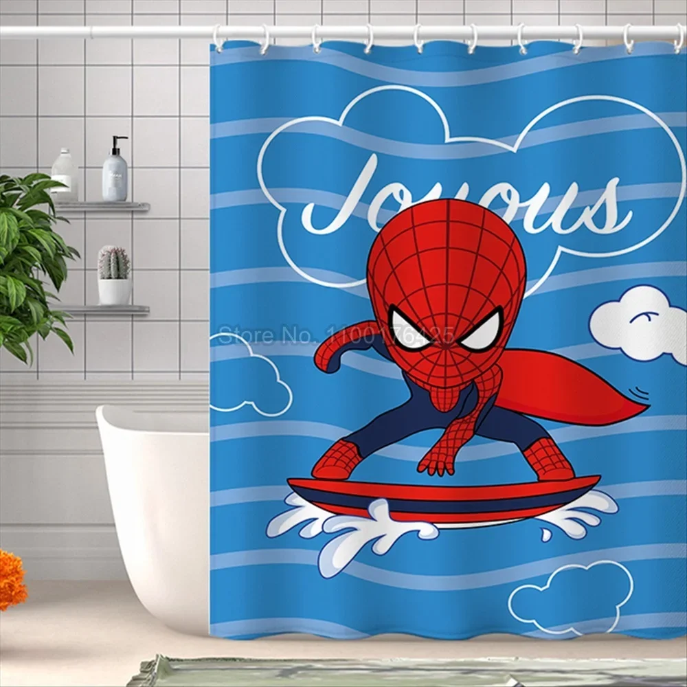 Q Version of Spiderman Shower Curtain for Bathroom with Hooks Cartoon  Avengers Waterproof Bath Drapes 150x180cm Kids Gift