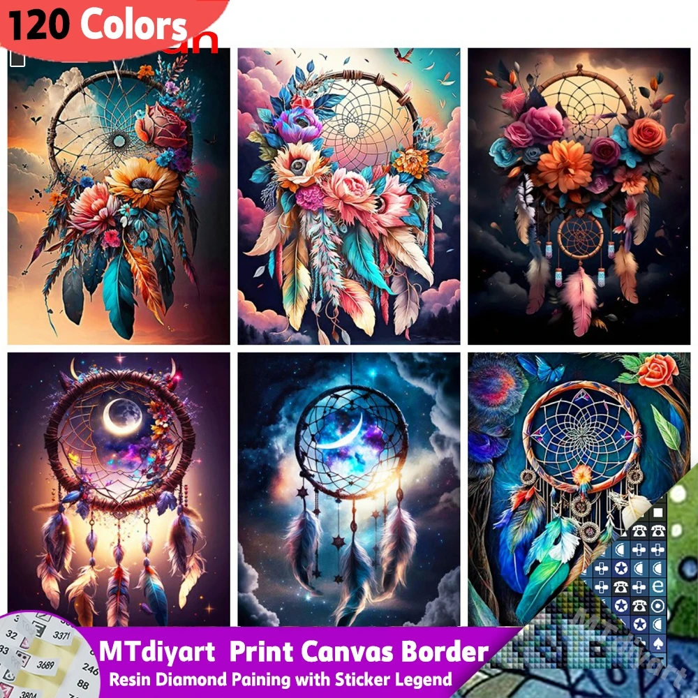 Dreamcatcher Diamant-Gemälde, voller Druck, Leinwand-Rand mit Aufkleber, Legende, Cartoon-Blume, komplettes Kit, Kunst, Heimdekoration, DIY-Geschenk