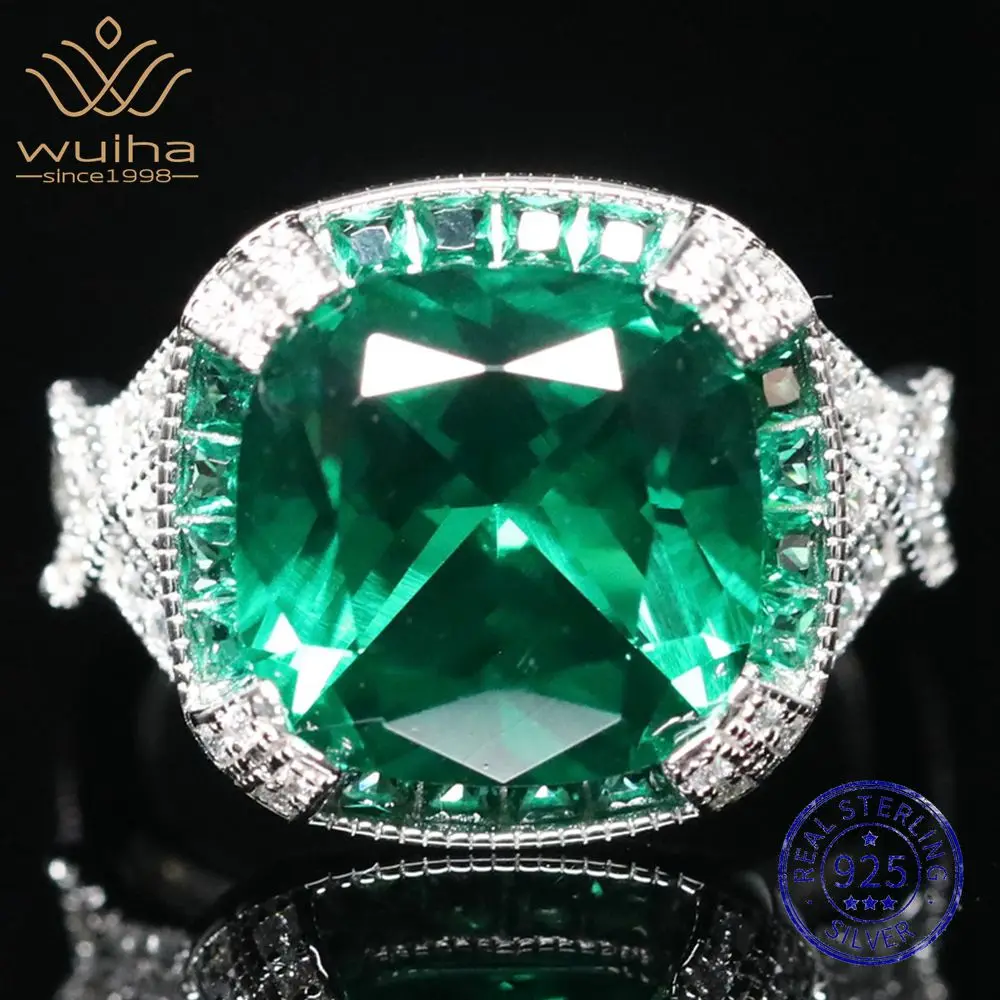 

WUIHA Vintage 100% 925 Sterling Silver Lab Sapphire Emerald High Carbon Diamonds Wedding Engagement Cocktail Rings Fine Jewelry