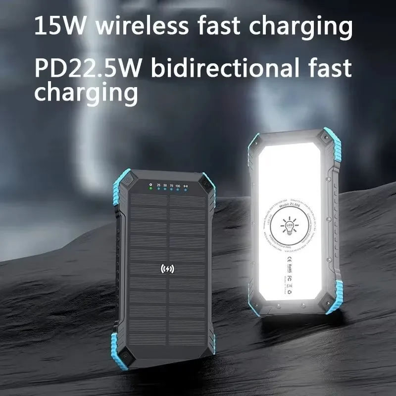 

Solar panels Power bank Wireless charging solar phone charger 30000mAh with Camping Lamp Mobile Phone Charger USB Power bank