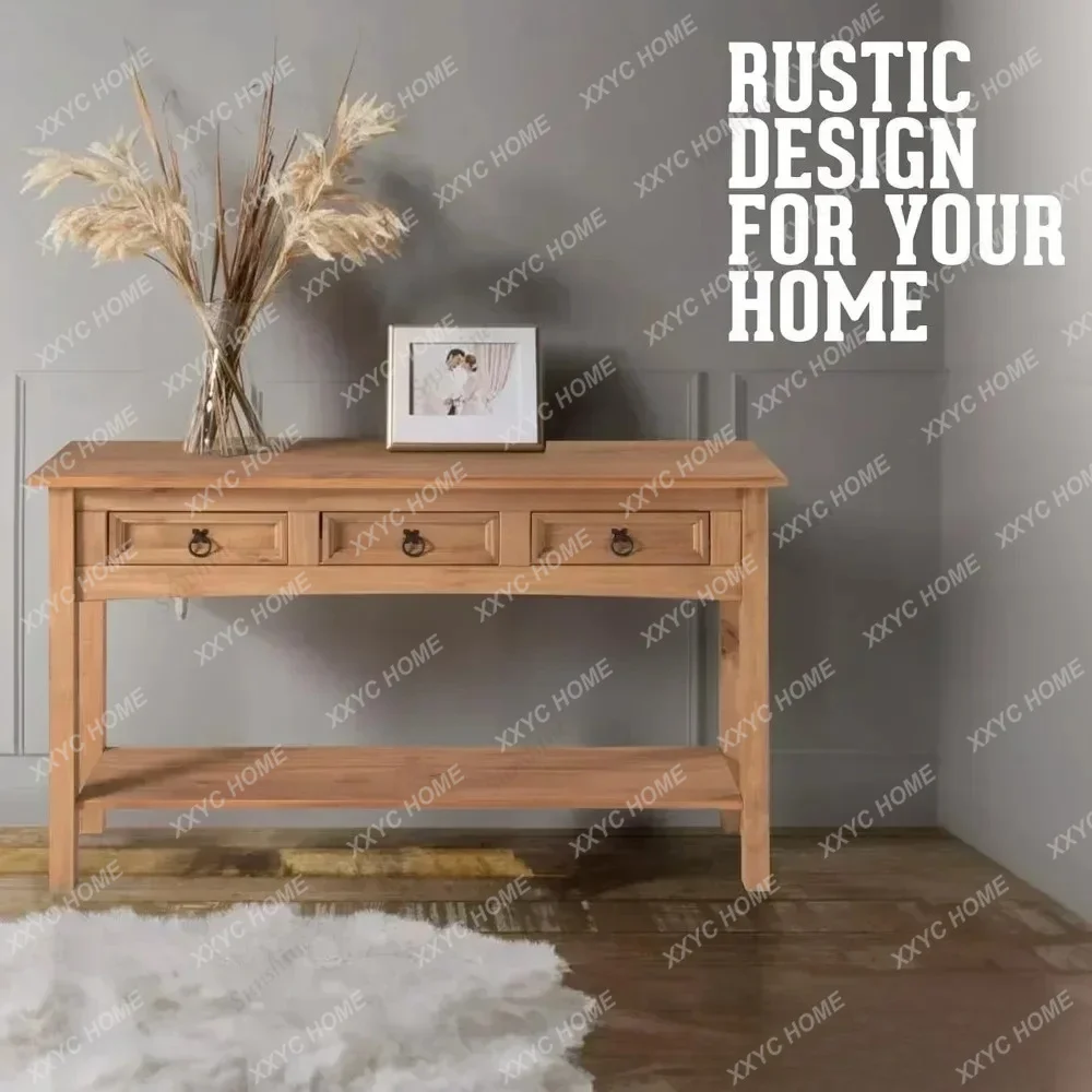 HHSolid Wood Console Table With 3 Drawers Farmhouse Entryway Table With Storage Shelf