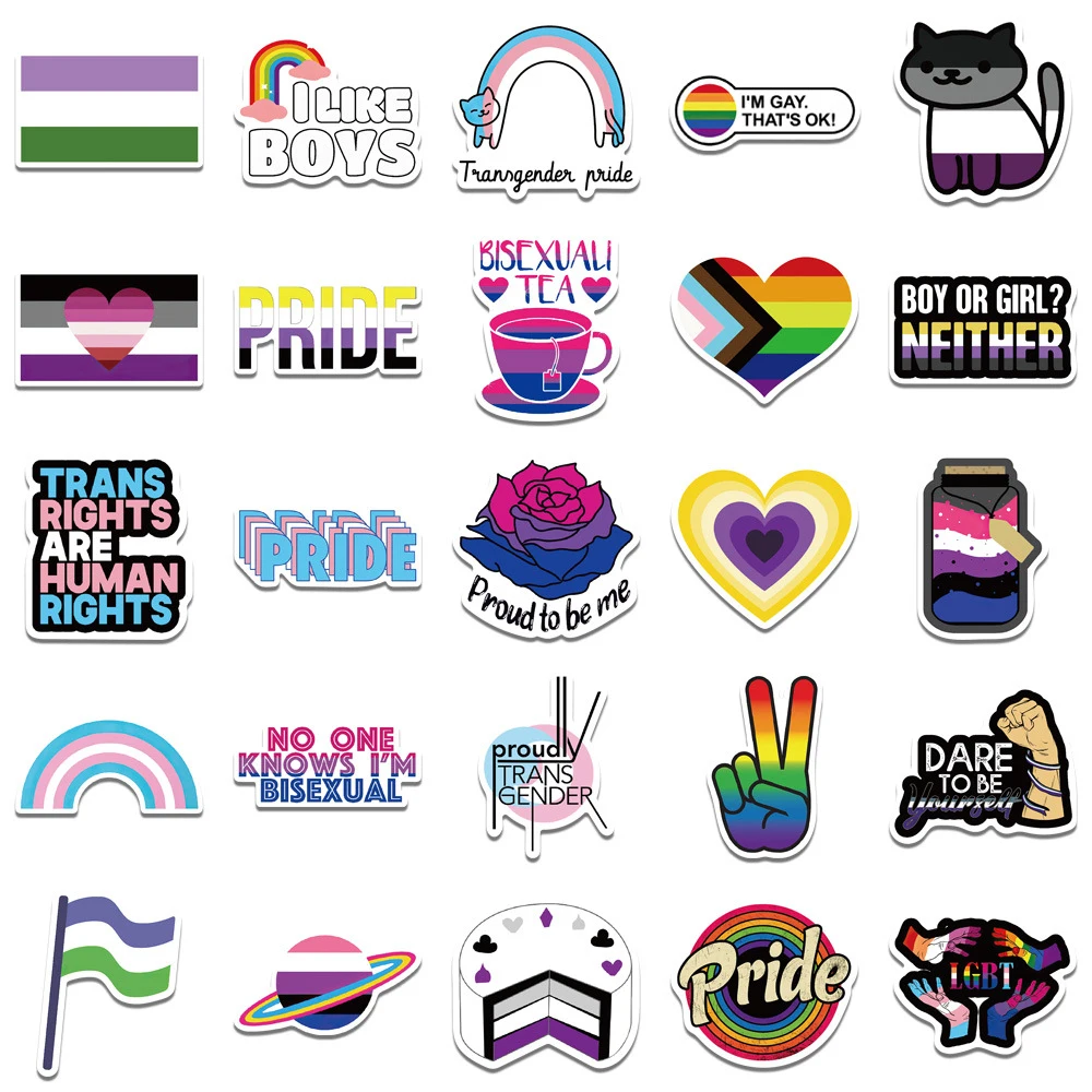 10/30/50PCS Mix Funny LGBT Gay Lesbian Bisexual Asexual Pride Stickers Skateboard Laptop Phone Bike Luggage Car Sticker Decal