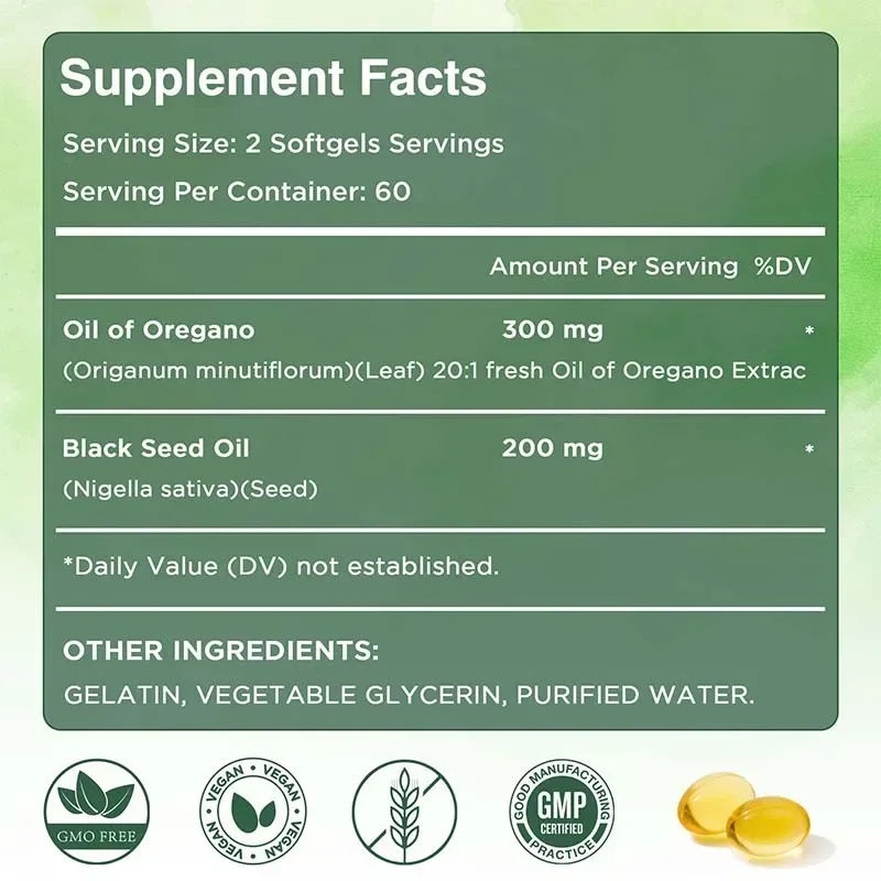 Oregano Oil Capsules - Antioxidant, Balances Intestinal Flora, Improves Digestion and Gut Health, Boosts Blood Circulation