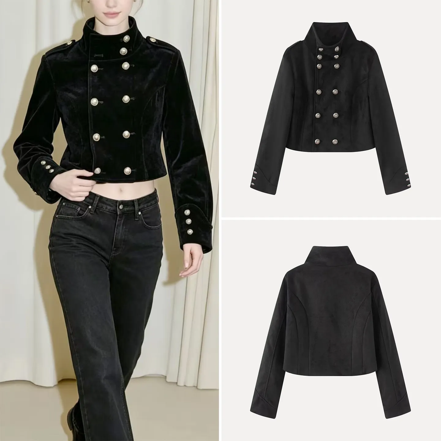 Fashionable Punk Style Women's Jacket 2026 Autumn Double Row Button Slim Fit Personality Matching Windbreaker Short Coat