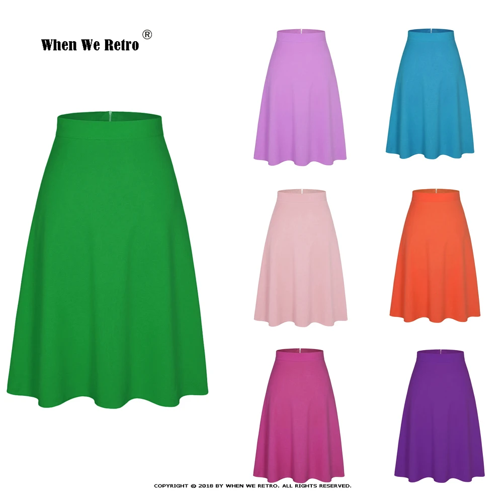 

Women's Summer Skirt High Waist Fashion Candy Colors Green Purple Pink Simple Thin Vintage 50s 60s A Line Midi Skirts SS0031