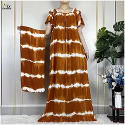 2024 New Dubai Summer Short Sleeve Cotton Dress African Dashiki Boat-Neck Loose Floral Boubou Maxi Islam Women Elegant Clothing