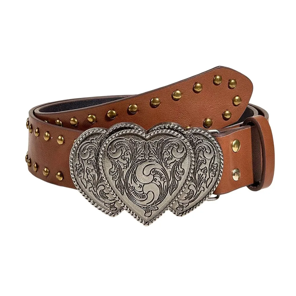 

Heart Solid Gothic Punk Rivet Belts PU Leather Y2k Jeans Pants Decorative Waistband Wide Vintage Waist Chain