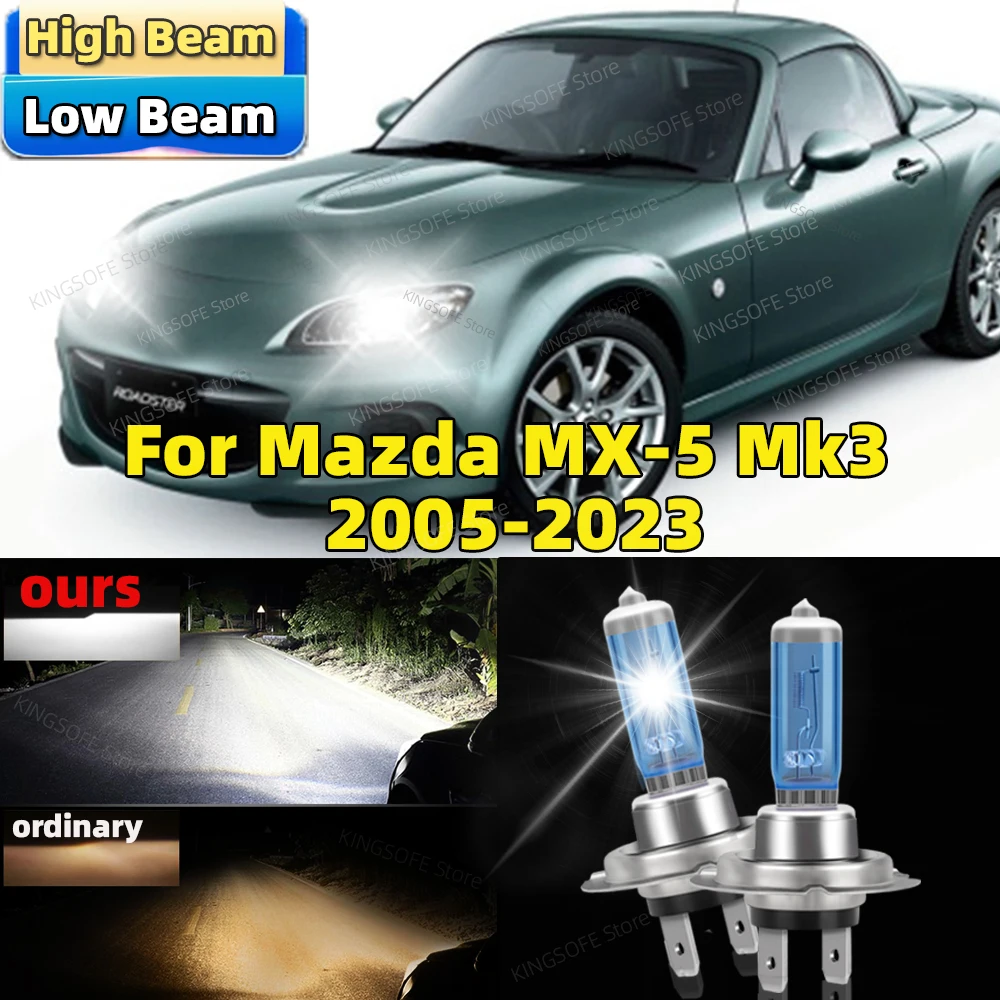 2Pcs Halogen Low Beam 100W Headlight Bulb For Mazda MX-5 MX5 Mk3 2005-2023 High Performance Halogen Lamp 6500K Brighter Light