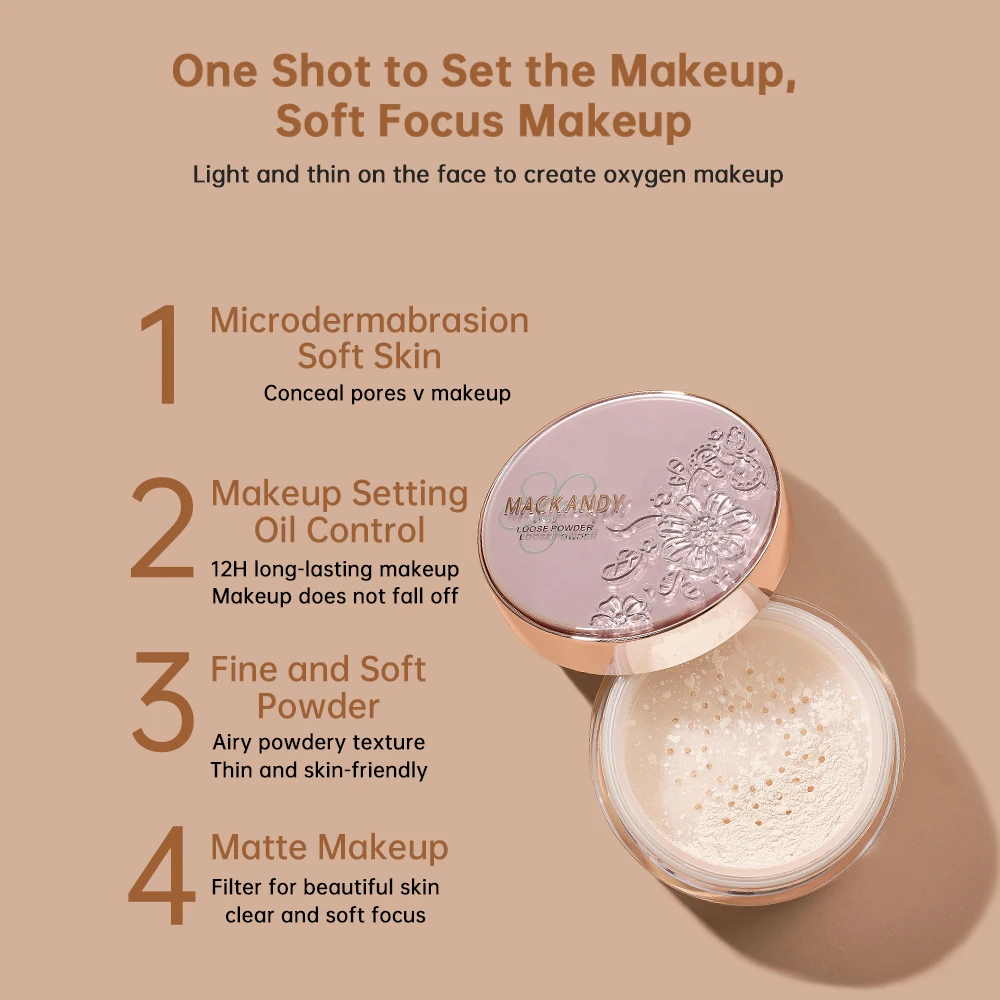 MACKANDY Air Cushion Loose Powder Face Compact Long-lasting Setting Powder Refreshing Oil Control Waterproof Powder Makeup