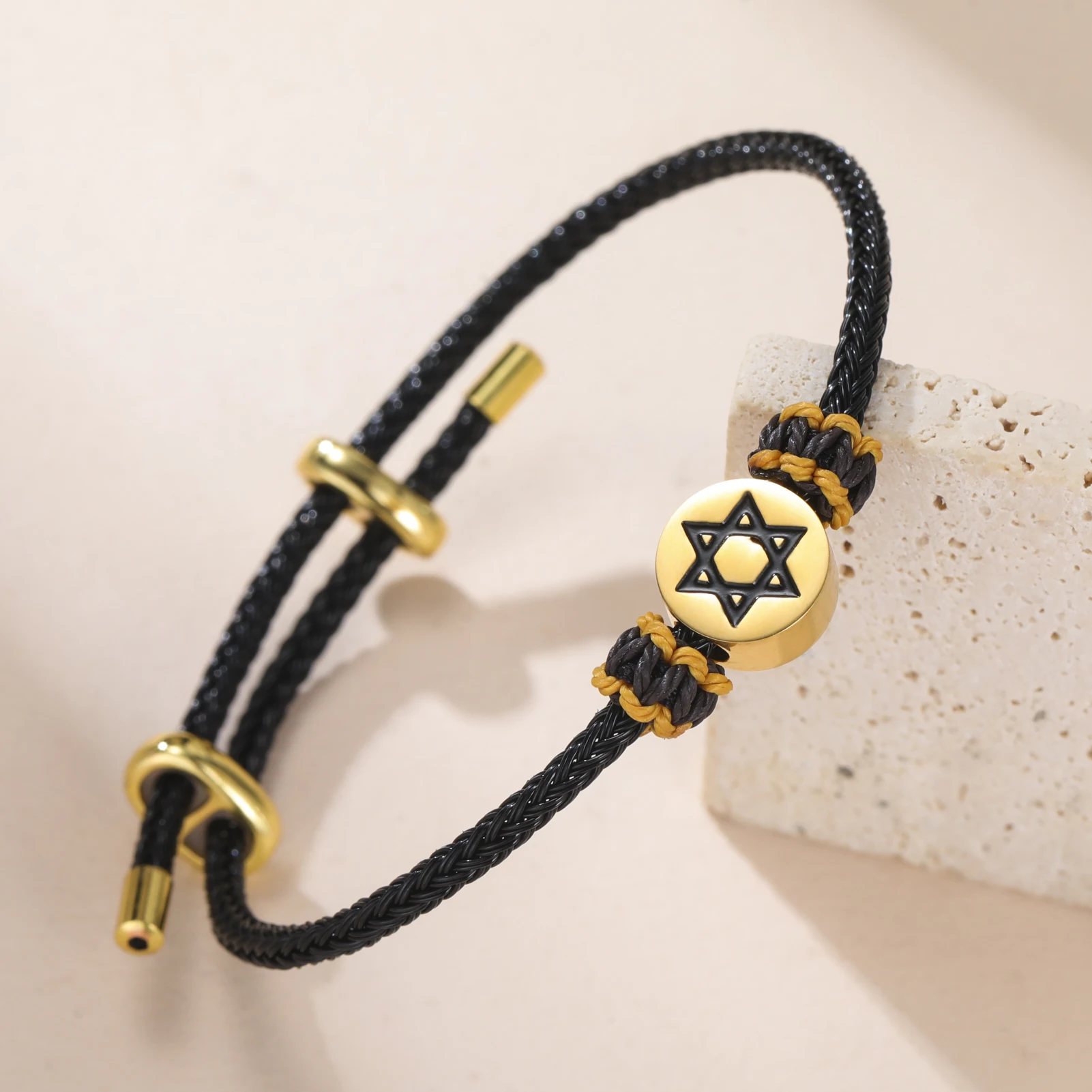 Lucktune نجمة داود جولة سحر أساور الفولاذ المقاوم للصدأ الرجال النساء اليد الحمراء حماية أساور النجمة اليهودية محظوظ المجوهرات