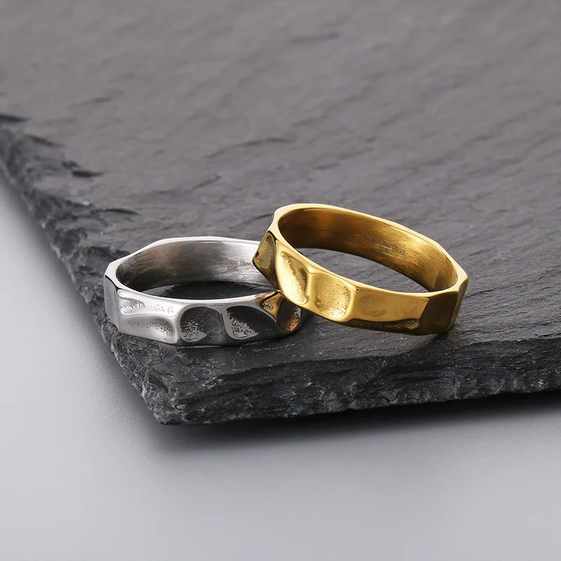 Unisex Stainless Steel Ring with Unique Irregular Texture Design Minimalist Trendy Titanium Steel Jewelry Accessory for Men