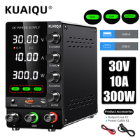 KUAIQU 2024 Newest OCP OVP DC Adjustable Laboratory Power Supply 30V 10A 5A Output Switch USB-A TYPE-C Port Fast Charging 120V