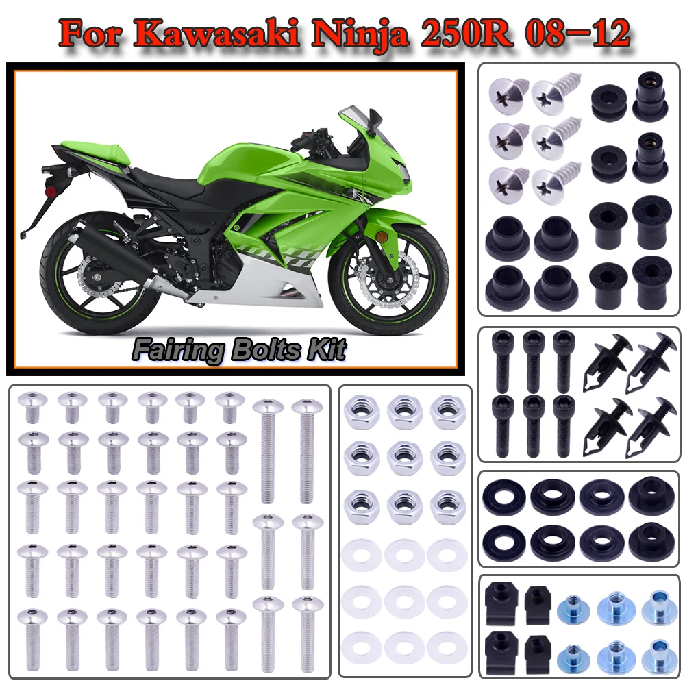 

For Kawasaki Ninja 250R 2008-2012 2011 2010 2009 Motorcycle Stainless Complete Bodywork Fairing Bolt Kit Screws Clip