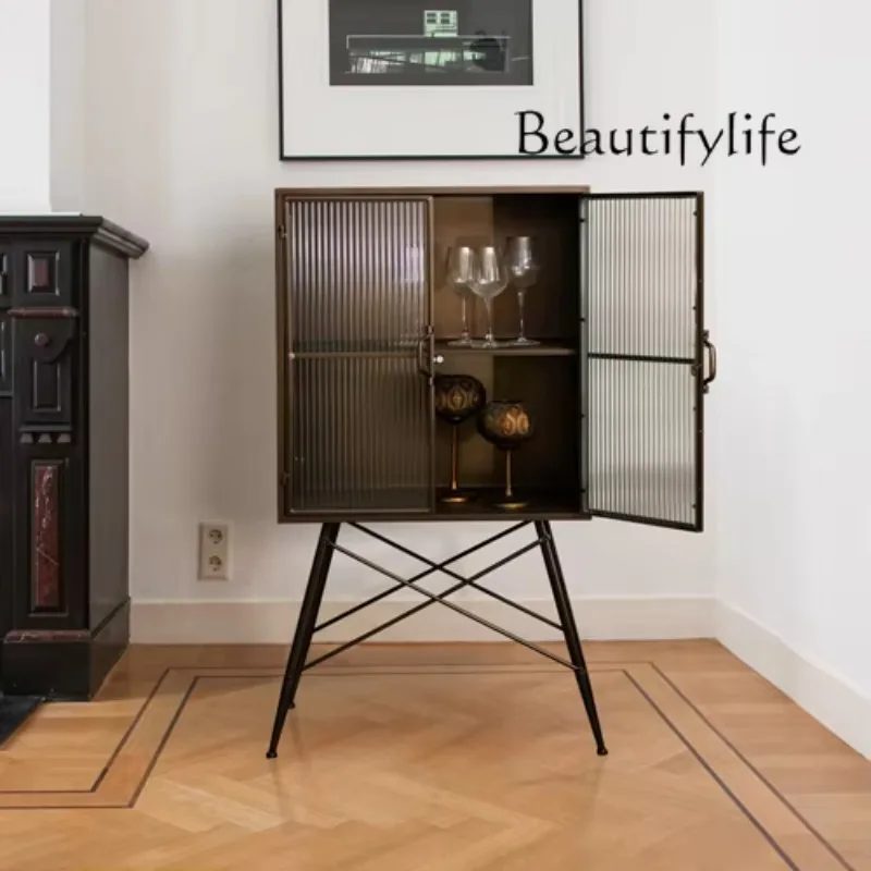 X35 Nordic Medieval Wrought Iron Vertical Storage Cabinet Household Changhong Glass Decorative Cabinet
