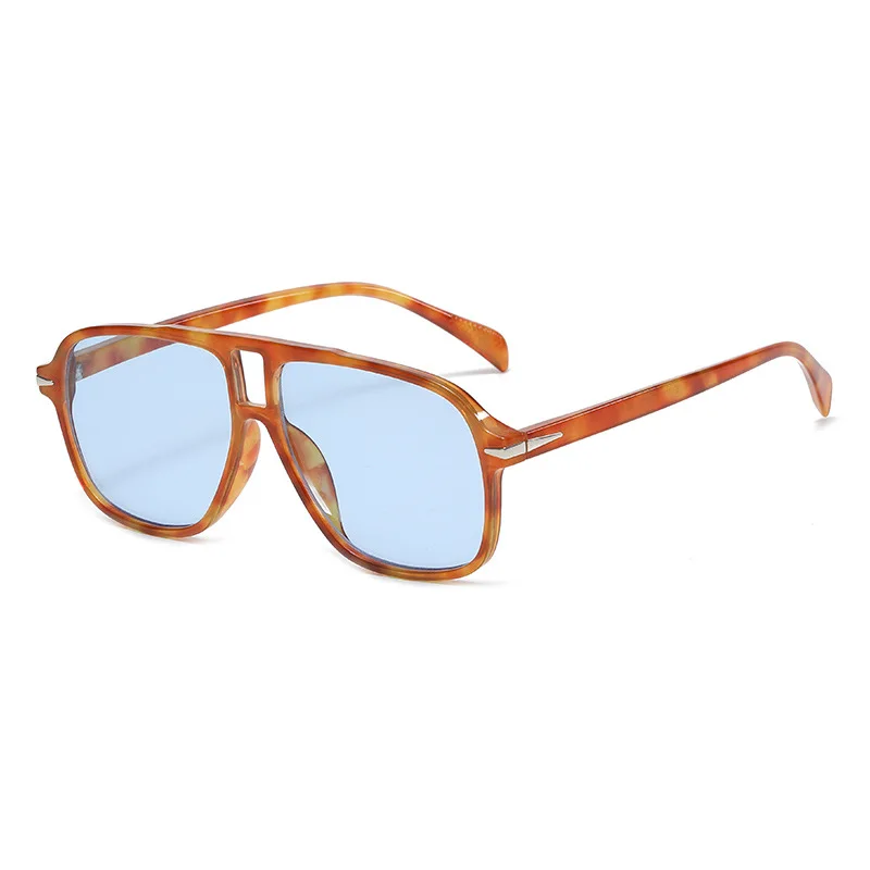 Vintage Square Sunglasses for Women Men Thick Frame Double Bridges Eyewear Fashion Polygon Sun Glasses Leopard Blue