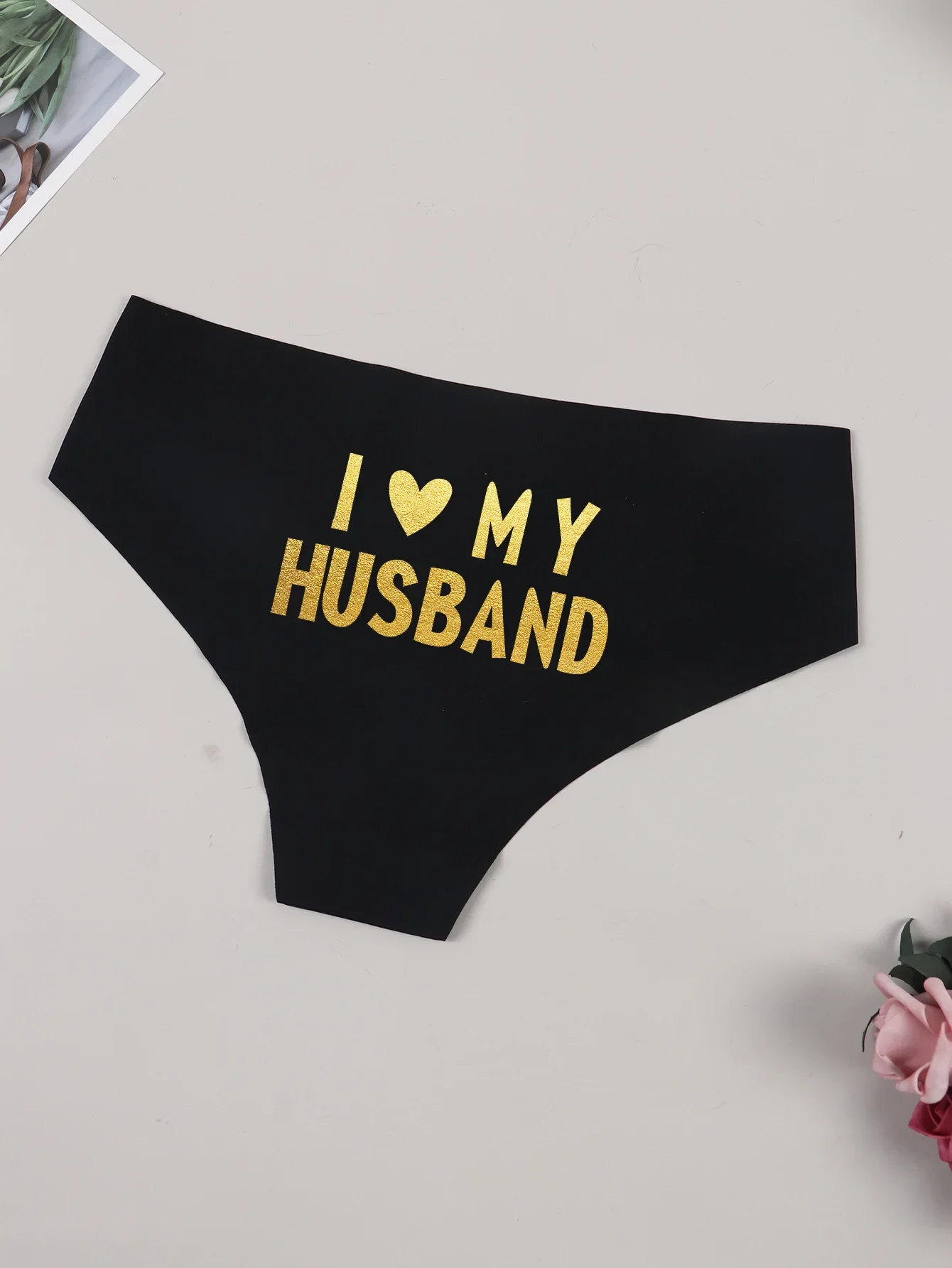 Cheeky Bikini Panties Seamless Briefs Playful Underwear with I Love My Husband Prints Thong for Women Whimsical Gifts
