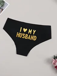 Cheeky Bikini Panties Seamless Briefs Playful Underwear with I Love My Husband Prints Thong for Women Whimsical Gifts