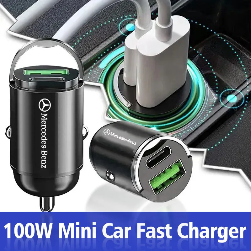 100 واط شاحن سيارة صغير شحن سريع لنظام أندرويد آيفون QC3.0 PD USB نوع C لمرسيدس بنز AMG W203 W206 W220 W205 W211 W212