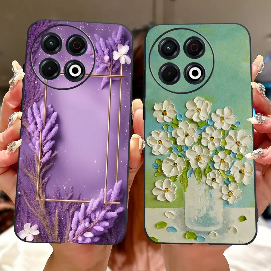 For Tecno Spark 30 KL6 Case Spark 30 Pro KL7 Cover Fashion Flower Soft Black Silicone Phone Case For Tecno Spark30 Pro 2024 Etui