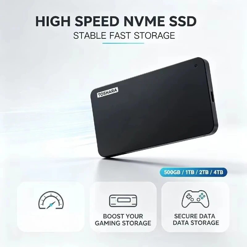 TOSHARA A3 Portable SSD 500GB 1TB 2TB 4TB Encrypted Backup for PS5 Desktop Laptop Mac Boost Gaming Storage Pro