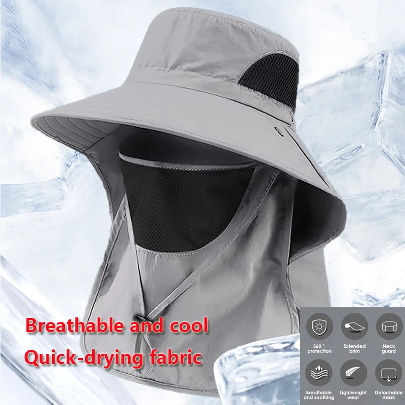 Summer Sun Hats UV Protection Outdoor Hunting Fishing Cap For Men Women Hiking Camping Visor Bucket Hat Neck Flap Fisherman Hat