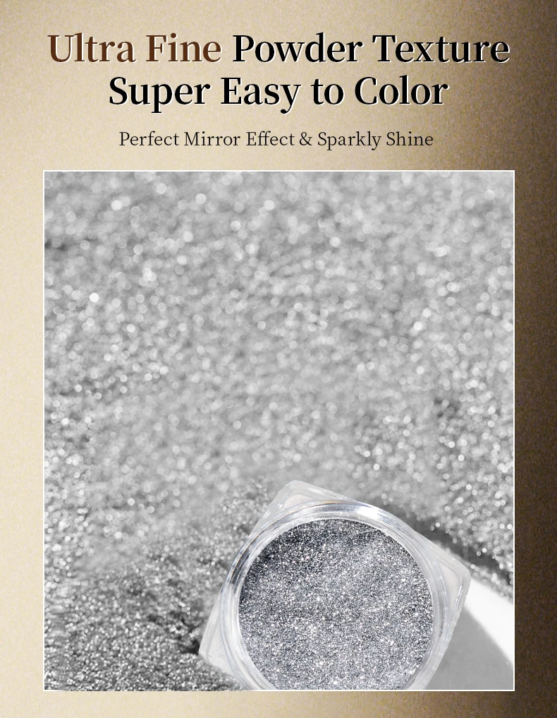 RS Chrom-Nagelpulver, holografischer magischer Spiegel, metallisch, golden, silbrig, reibend, Nagelkunst, Glitzerstaub für Nageldesign-Dekoration – Detail 2