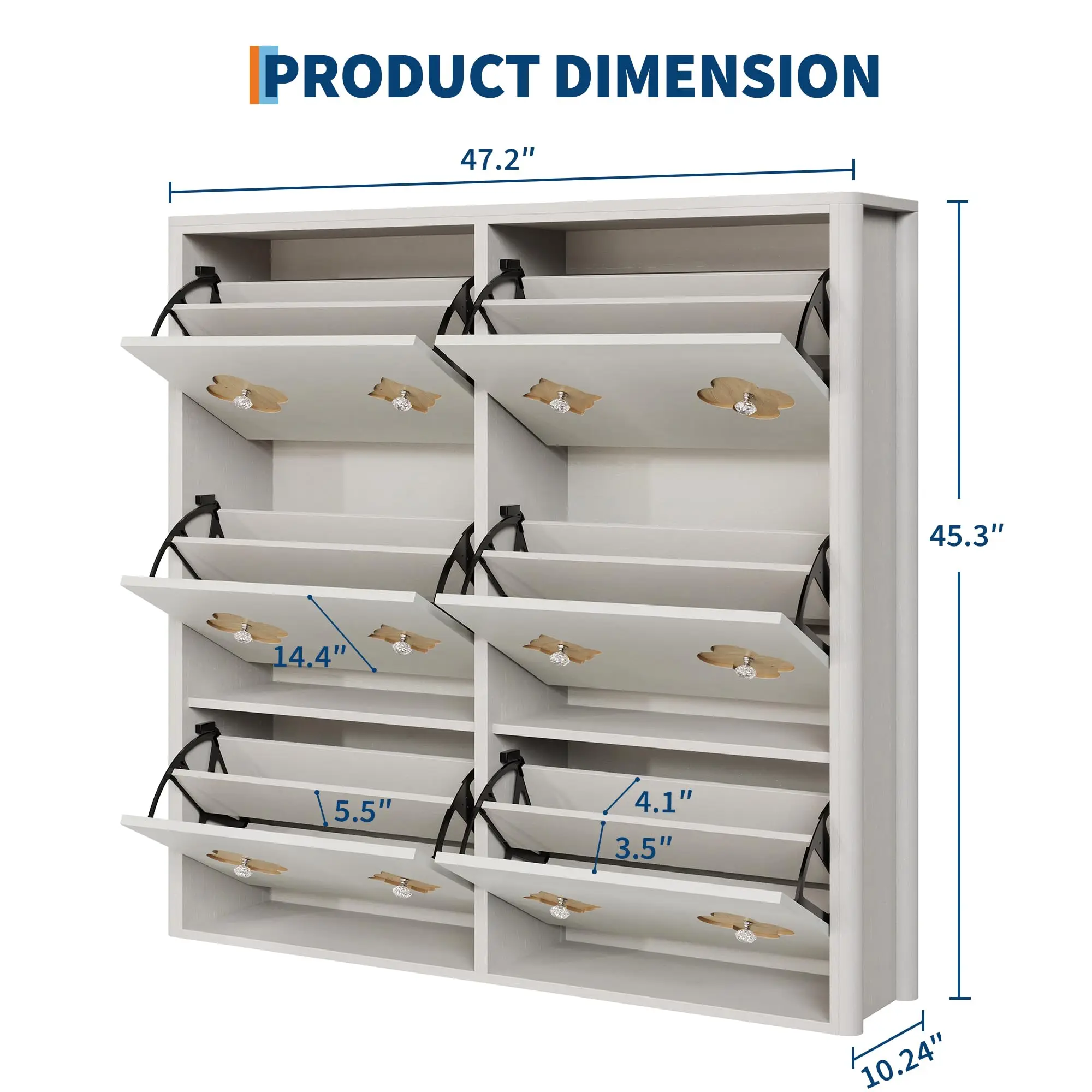 Shoe Storage Cabinet with 6 Flip Drawers, Narrow Wood Shoe Organizer Cabinet with Floral Pattern, Freestanding Slim