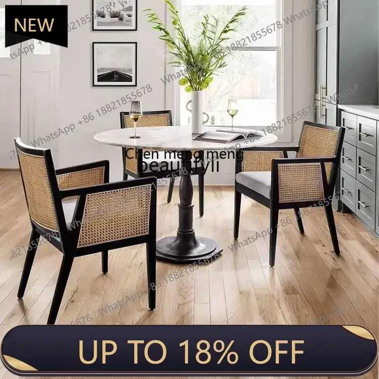 

P178 Rattan Dining Table and Chair Dining Room Chair Solid Wood Combination Miji Style Modern Simple Home Catering Commercial
