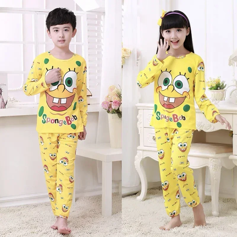 Pigiama SpongeBob per bambini Set Cartoon Anime maniche lunghe pantaloni lunghi vestito bambino autunno calore homewear ragazza ragazzo vestiti carini