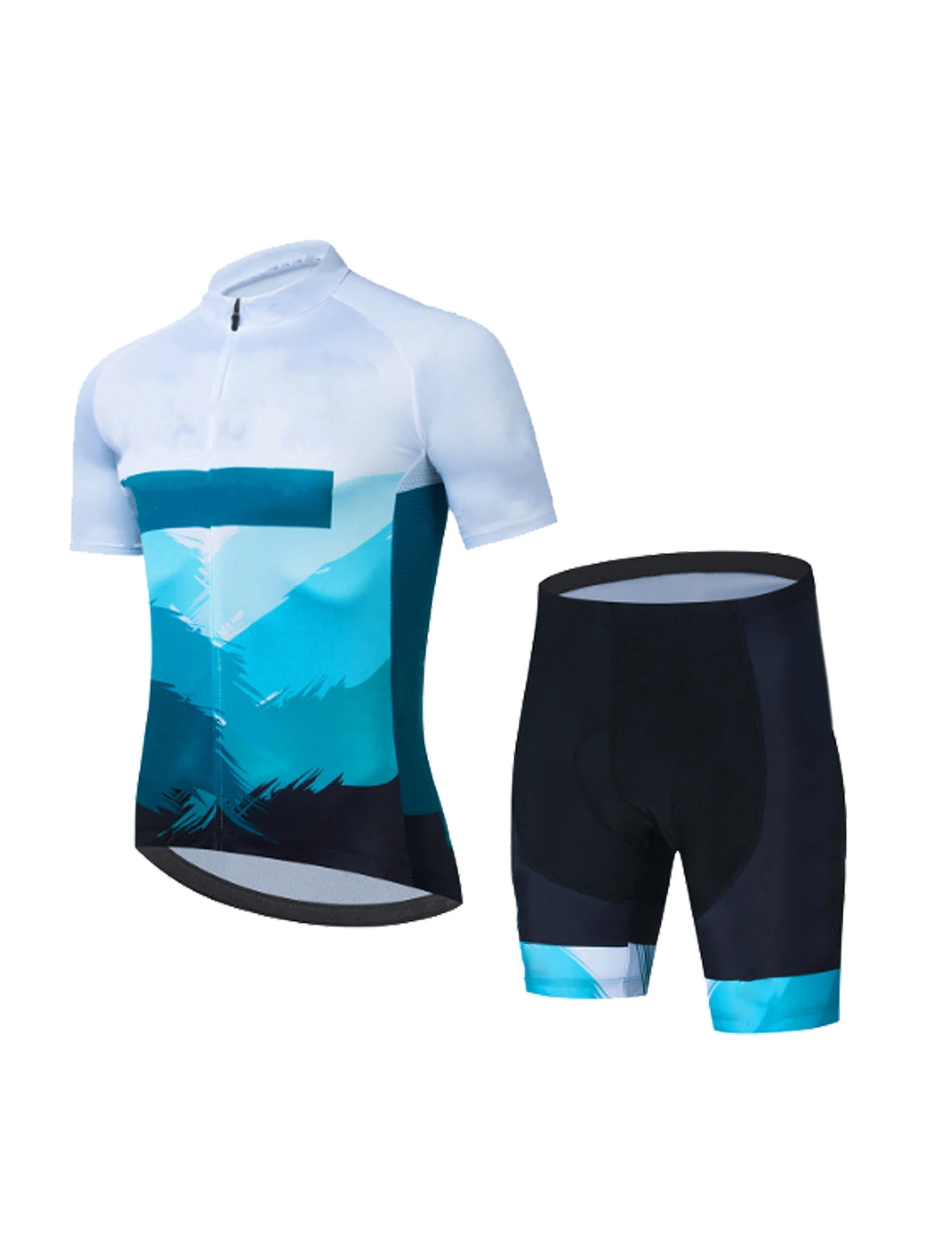 Ensemble maillot et short de cyclisme à manches courtes pour hommes, col rond, fermeture éclair intégrale, respirant, séchage rapide, léger