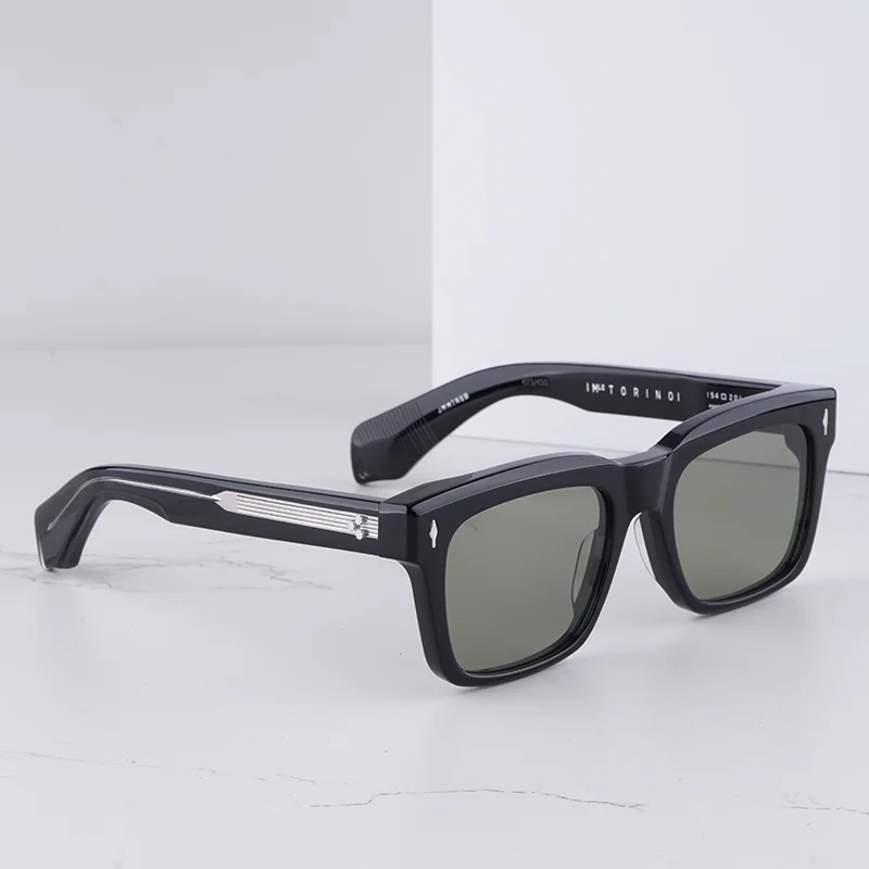 Gafas de sol Torino negras de alta calidad para hombre, moda urbana, artesanía clásica a mano, gafas solares de acetato cuadradas de 8,0 MM de espesor para hombre