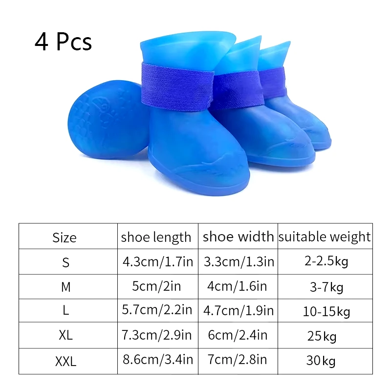 4Pcs Pet WaterProof Rainshoe Anti-slip Rubber Boot For Small Medium Large Dogs Cats Outdoor Shoe Dog Ankle Boots Pet Accessories