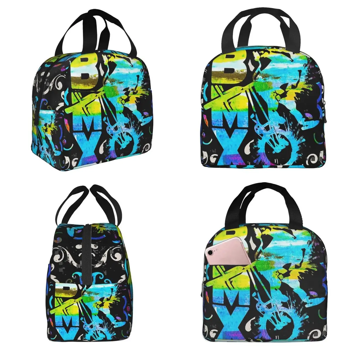 Bmx Apparel Bmx Freestyle Pattern Insulated Lunch Bag for Kids School Cooler Thermal Food Box Tote PortableLunch Boxes Container