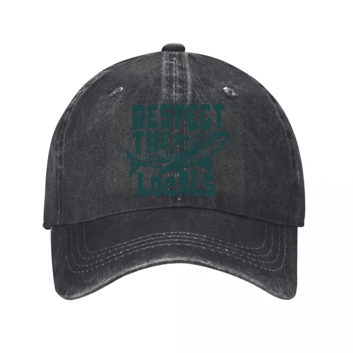 Respect The Locals Great White Shark Graphic Washed Baseball Cap Outdoor Hat