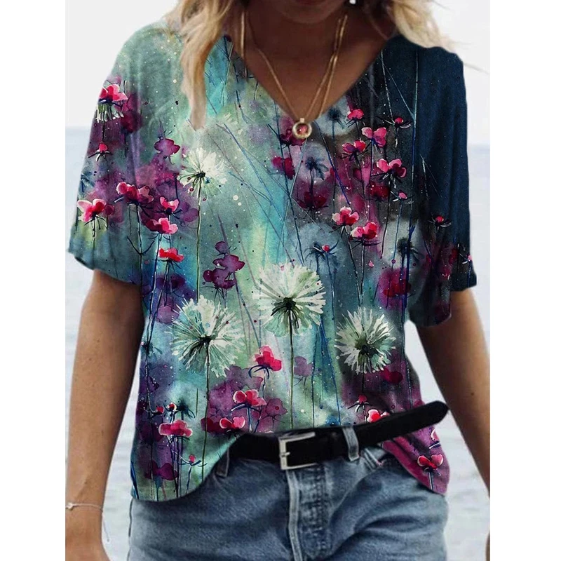 Summer Cat Butterfly Floral 3D Printed Women T-Shirts Vintage Streetwear T Shirt Fashion Tees Y2k Female Clothes Oversized Tops